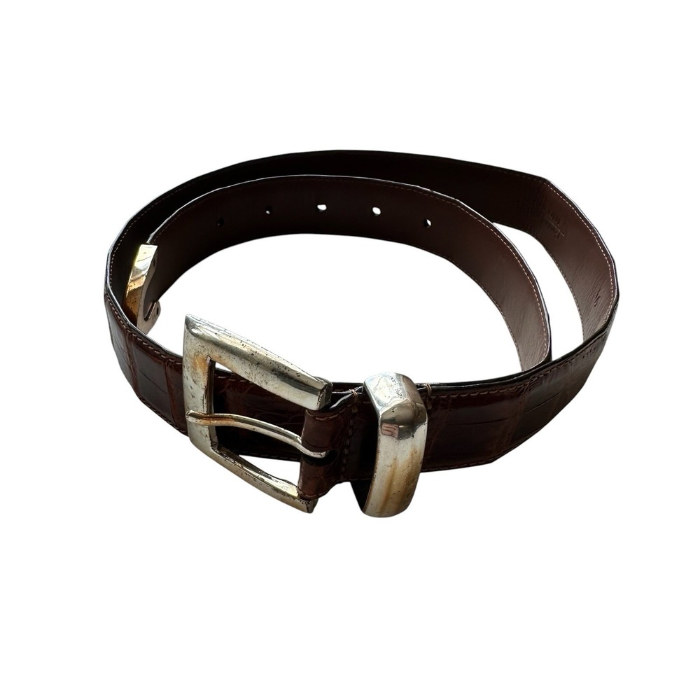 Bespoke Brown Metal Buckle Genuine Crocodile Mens Belt Size 34 Made in USA